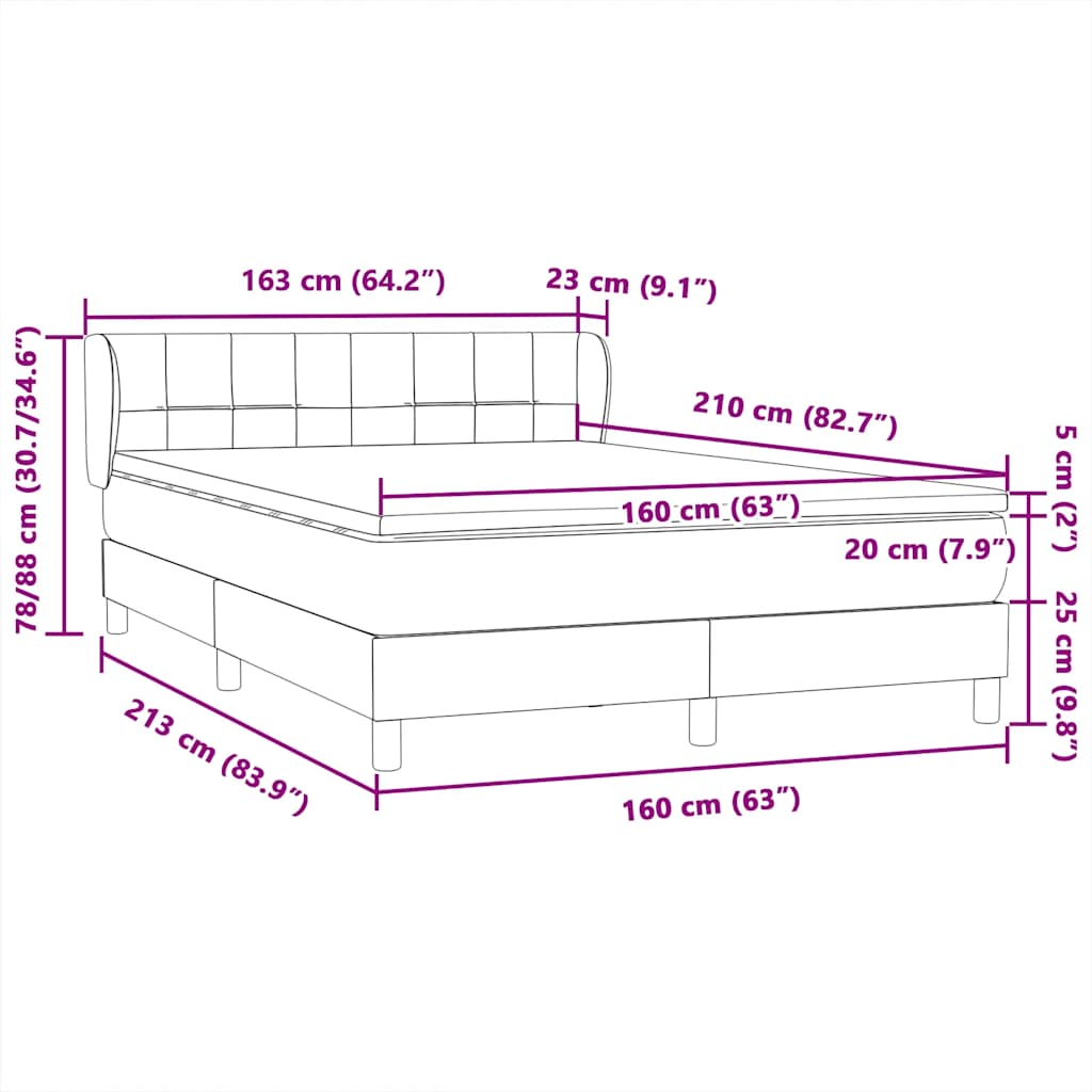 Κρεβάτι Boxspring με Στρώμα Ροζ 160x210 εκ. Βελούδινο