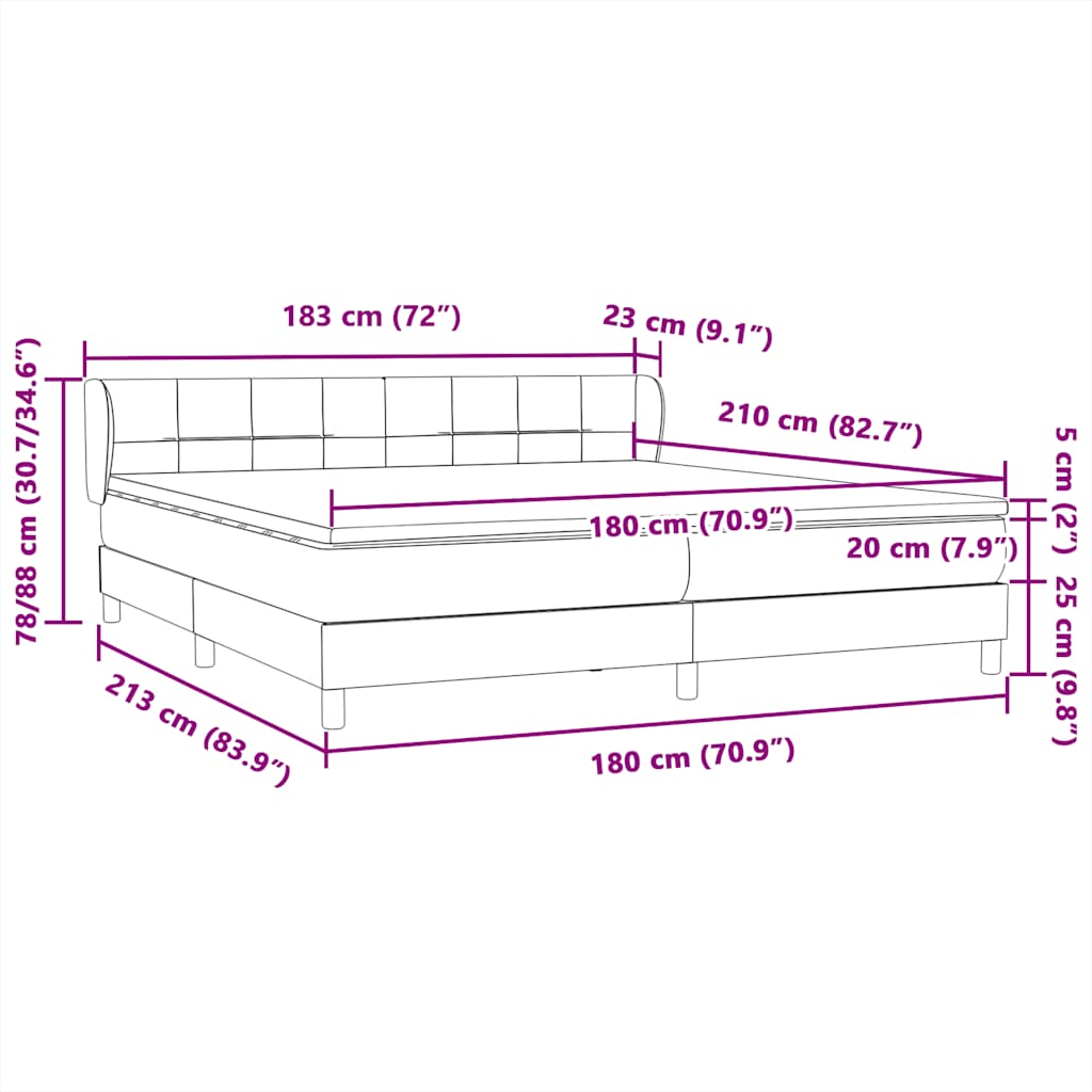 Box Spring Κρεβάτι με στρώματα Σκούρο γκρι 180x210 cm Velvet