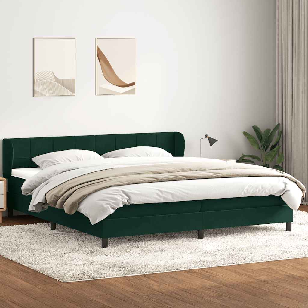 Box Spring Κρεβάτι με στρώματα Σκούρο πράσινο Βελούδινο