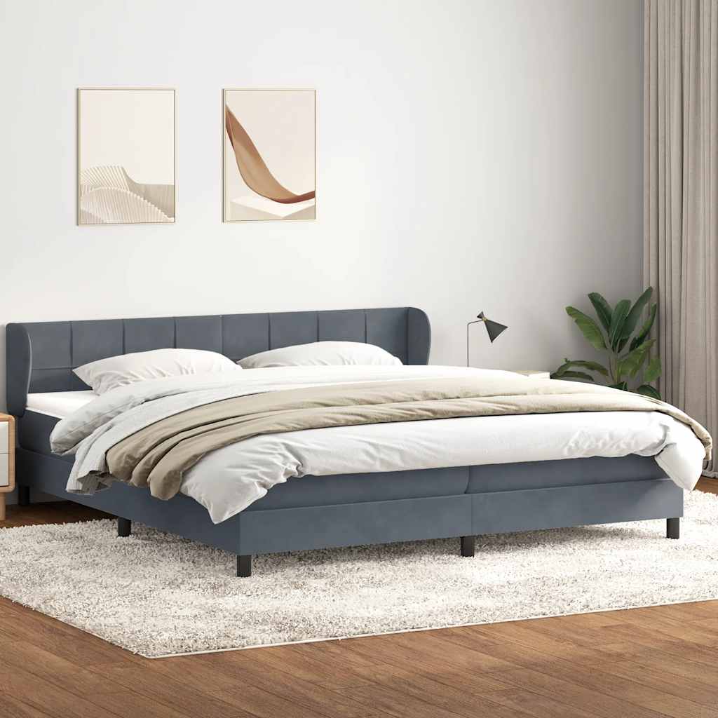 Box Spring Κρεβάτι με στρώματα Σκούρο γκρι 200x210 cm Βελούδινο - Pakobazaar
