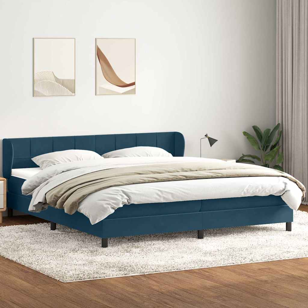 Box Spring Κρεβάτι με στρώματα Σκούρο μπλε 200x210 cm Βελούδινο - Pakobazaar