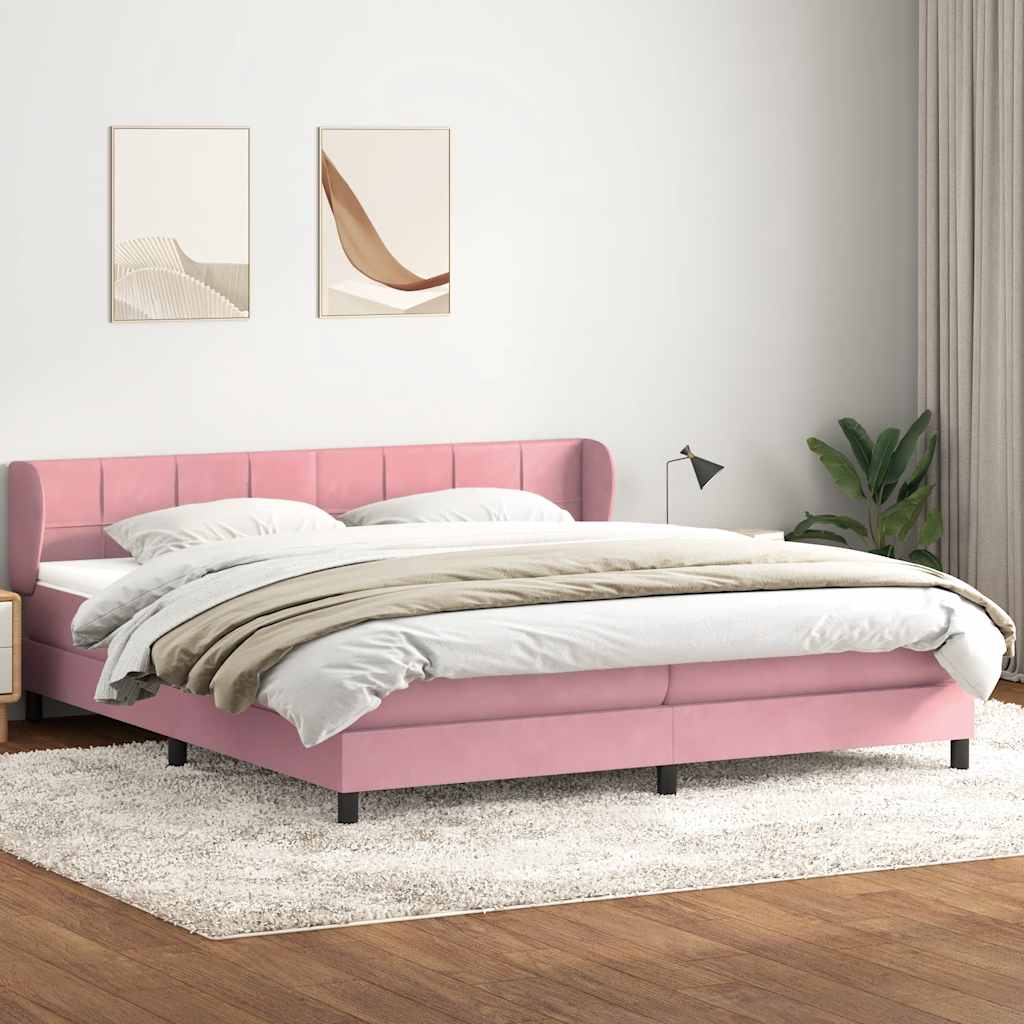 Box Spring κρεβάτι με στρώματα ροζ 200x210 cm Βελούδινο