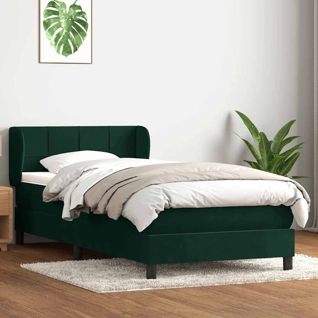 Box Spring κρεβάτι με στρώμα σκούρο πράσινο 80x220εκ. Βελούδινο - Pakobazaar