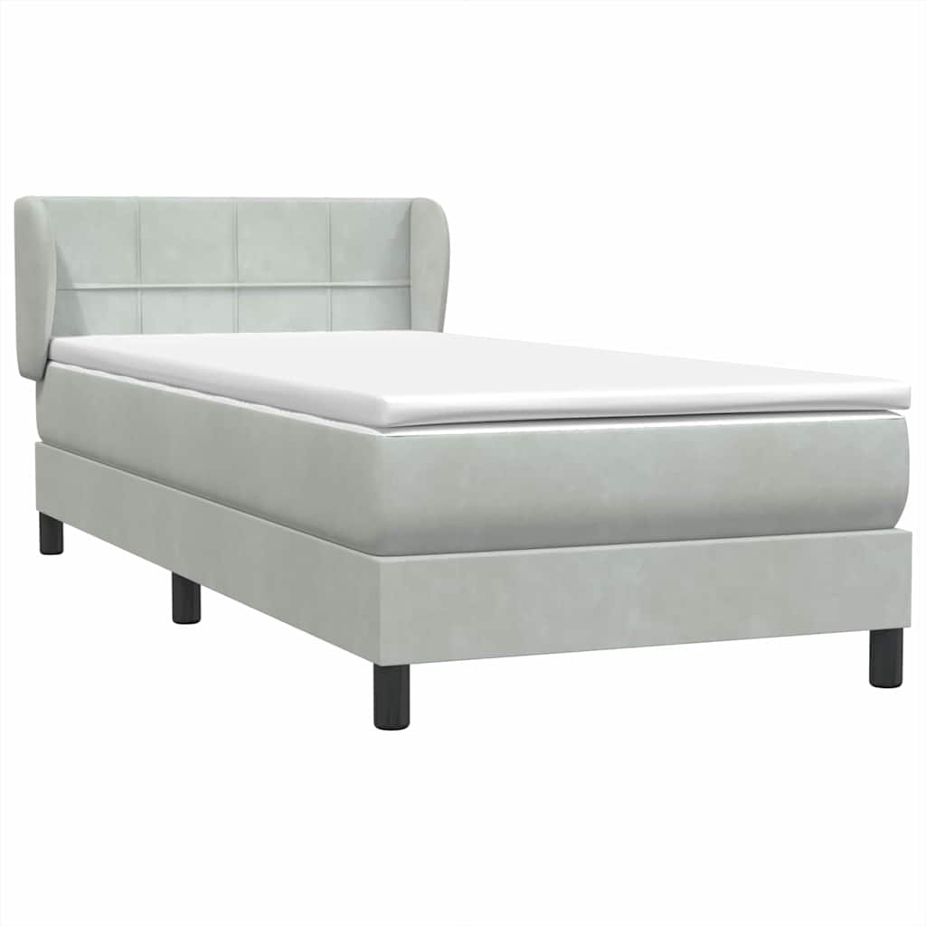 Box Spring κρεβάτι με στρώμα ανοιχτό γκρι 90x220 εκ. Βελούδινο - Pakobazaar