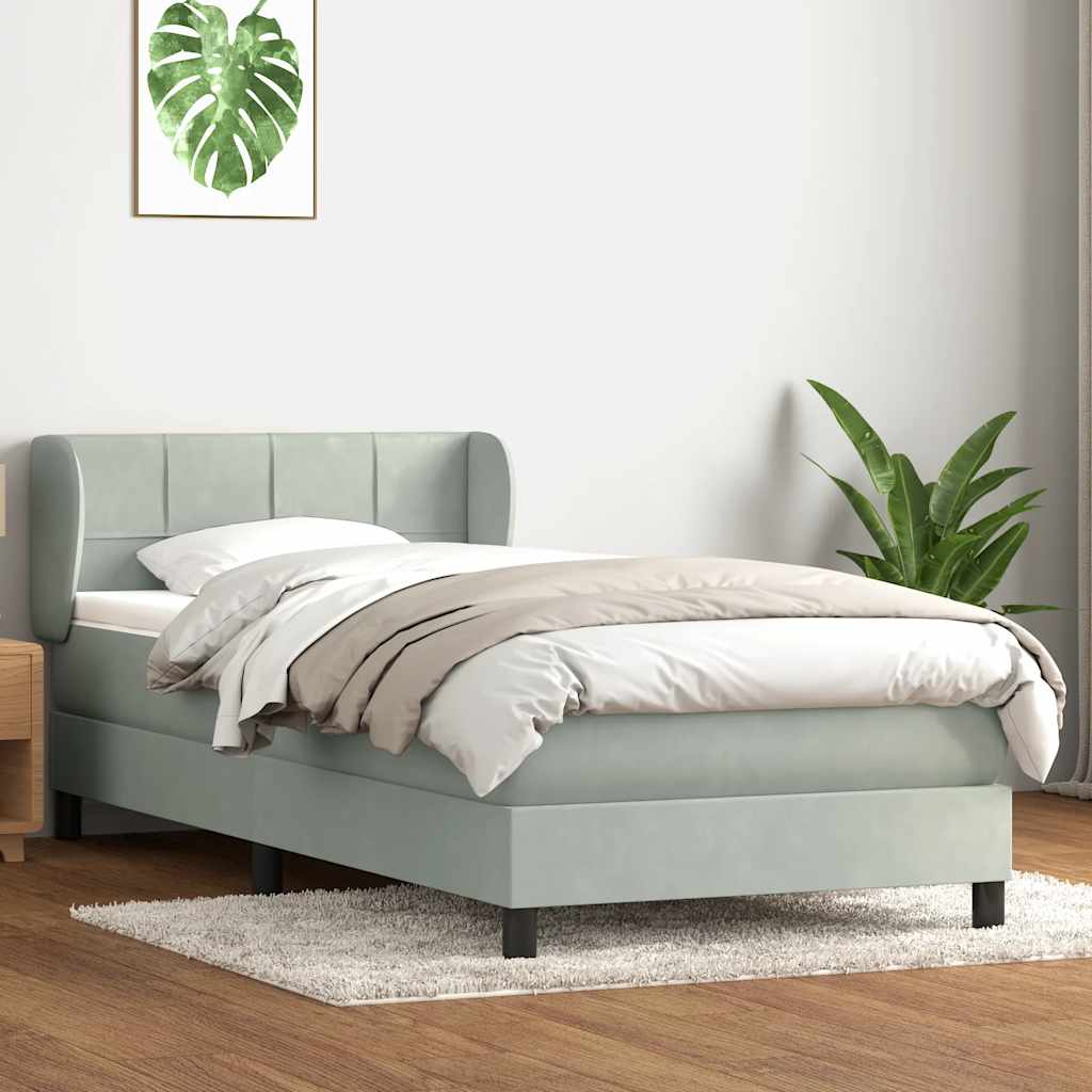 Box Spring κρεβάτι με στρώμα ανοιχτό γκρι 90x220 εκ. Βελούδινο - Pakobazaar