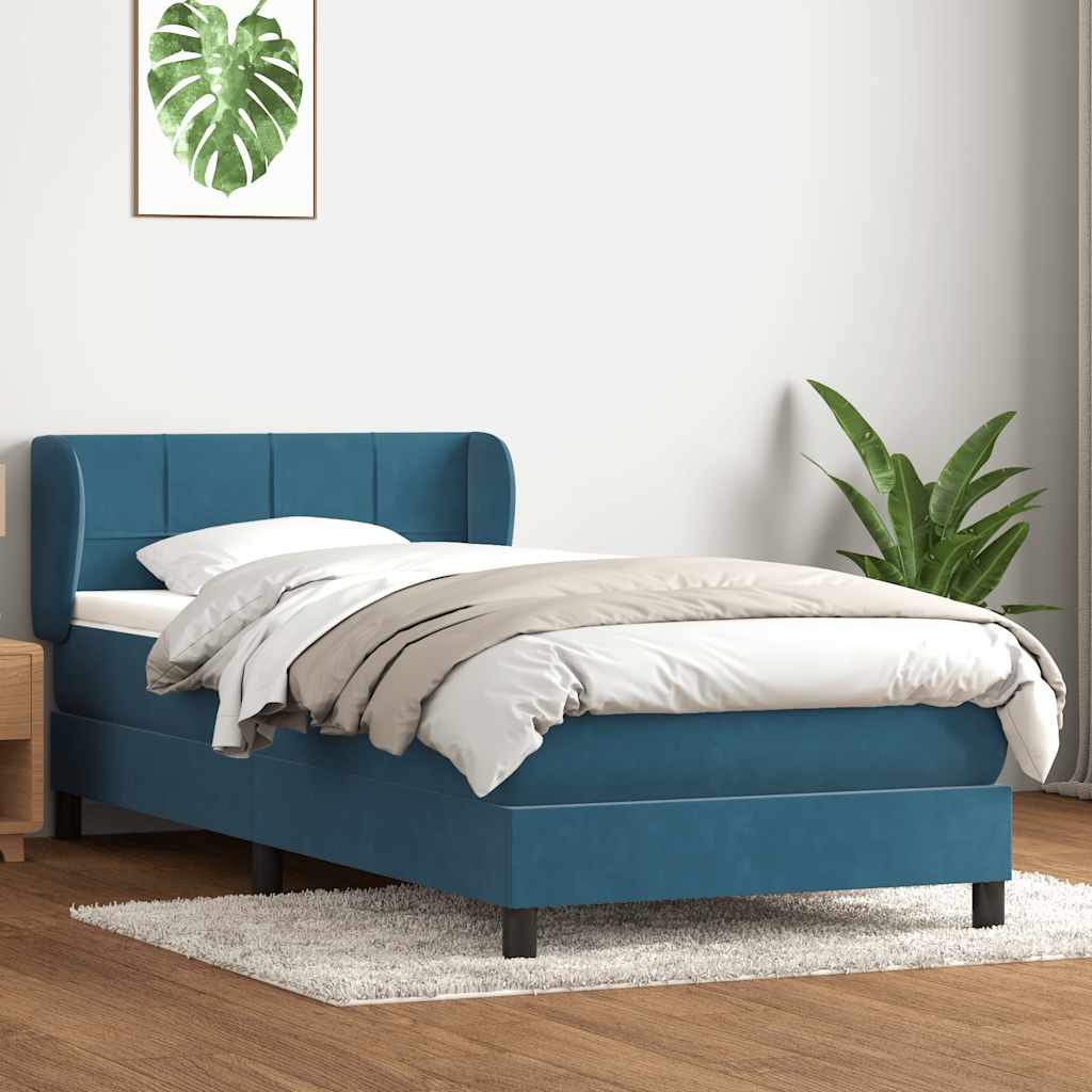 Κρεβάτι Boxspring με Στρώμα Σκούρο Μπλε 90x220 εκ. Βελούδινο