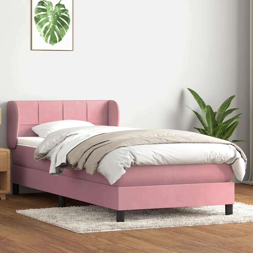 Box Spring κρεβάτι με στρώμα ροζ 100x220 cm Βελούδινο - Pakobazaar