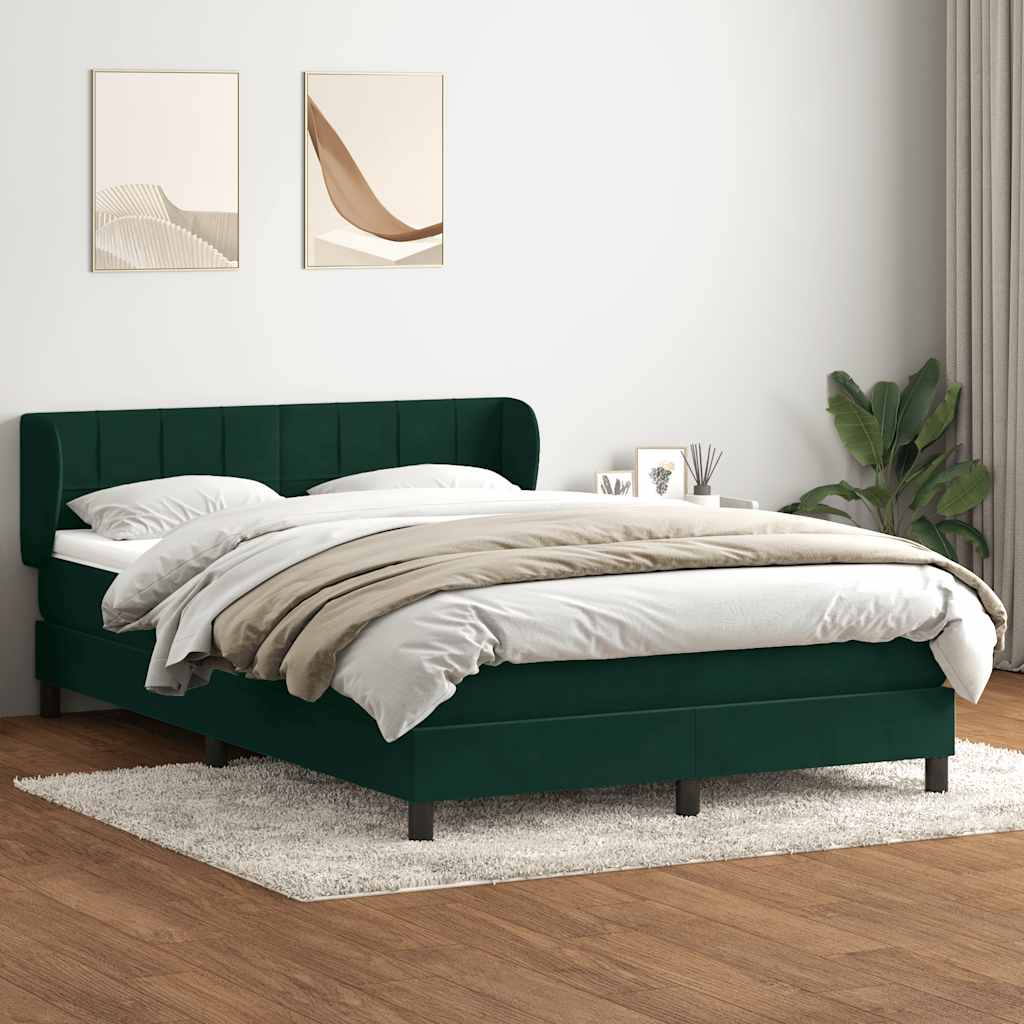 Box Spring Κρεβάτι με στρώμα Σκούρο πράσινο 140x220cm Βελούδινο