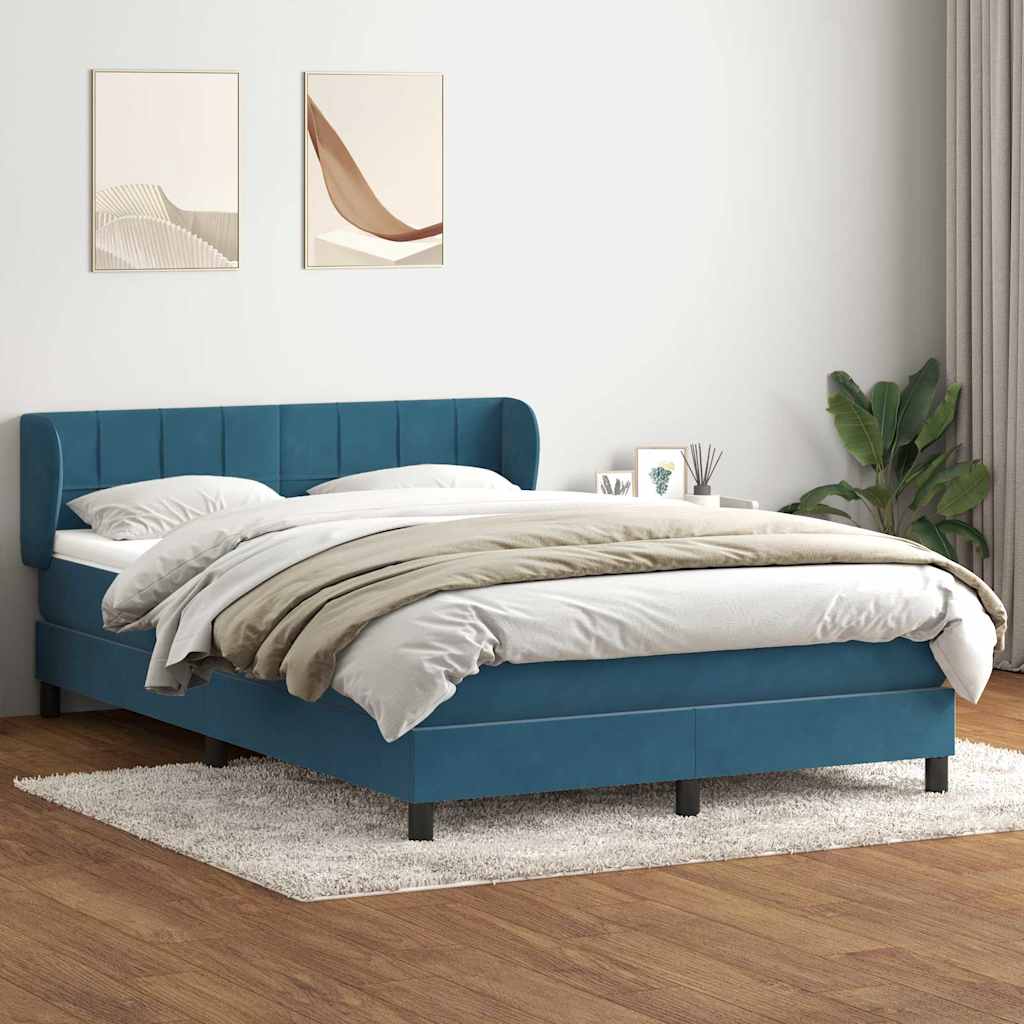 Box Spring κρεβάτι με στρώμα σκούρο μπλε 140x220 cm Βελούδινο