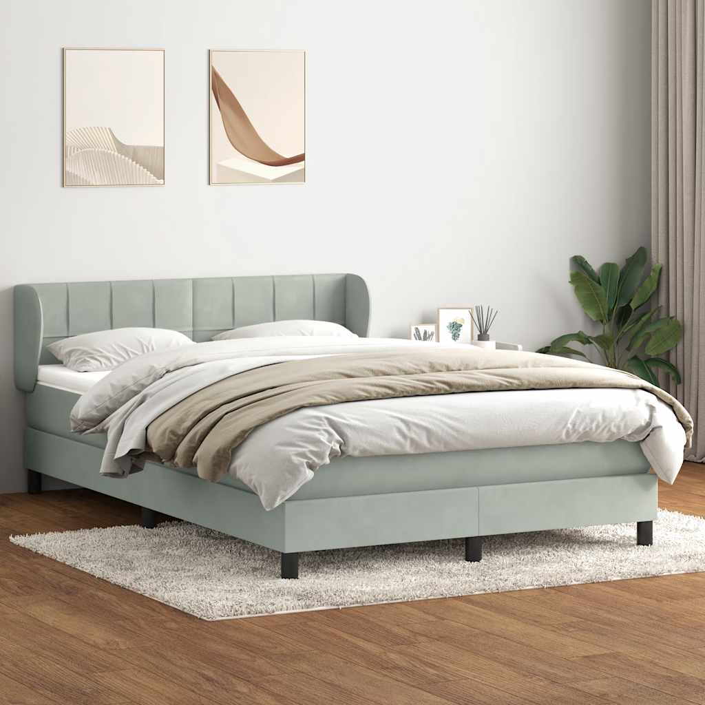 Κρεβάτι Boxspring με Στρώμα Ανοιχτό Γκρι 160x220 εκ. Βελούδινο