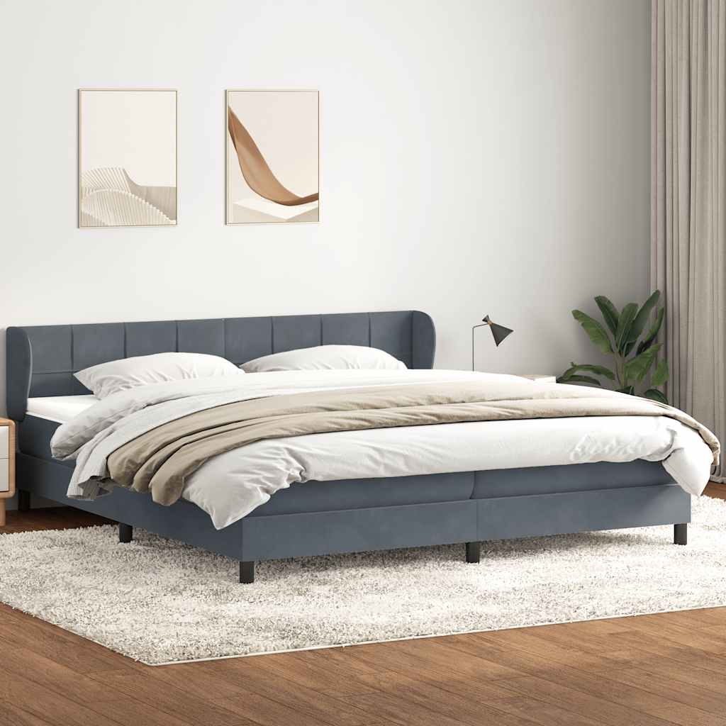Box Spring Κρεβάτι με στρώματα Σκούρο γκρι 180x220 cm Βελούδινο - Pakobazaar