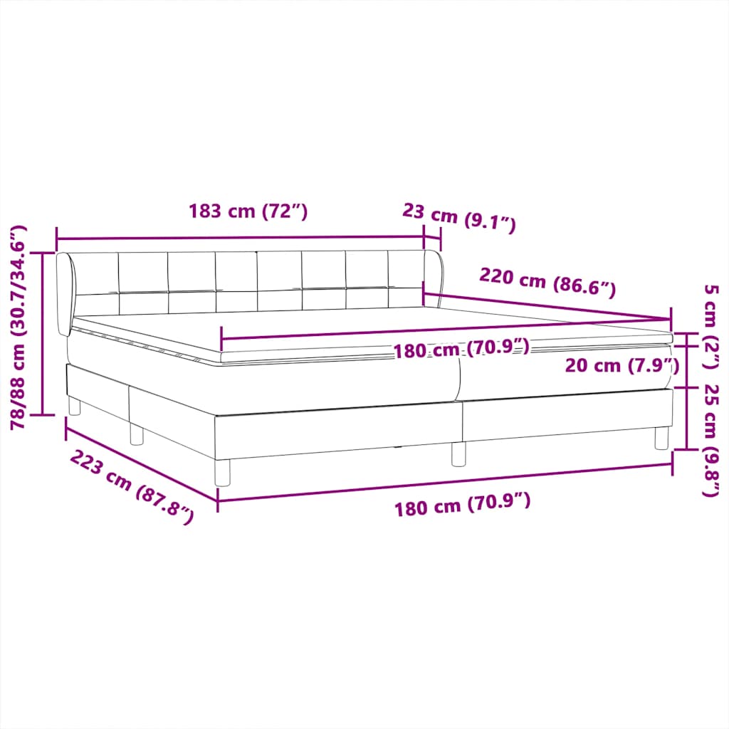Box Spring κρεβάτι με στρώματα σκούρο μπλε 180x220 cm Βελούδινο