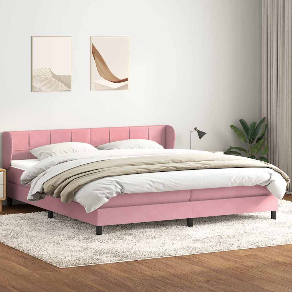 Κρεβάτι με στρώματα ροζ 180x220 cm Βελούδινο - Pakobazaar