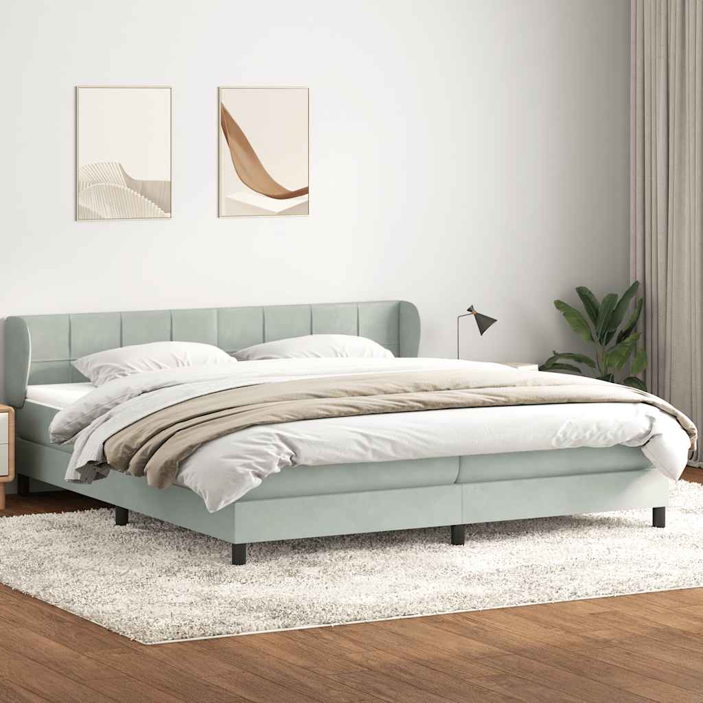 Box Spring κρεβάτι με στρώματα ανοιχτό γκρι 200x220cm Βελούδινο