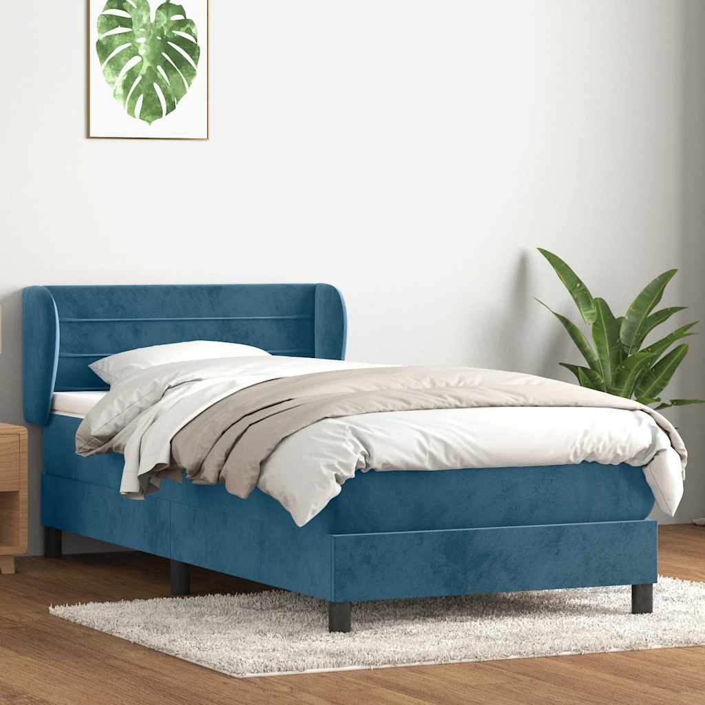 Box Spring κρεβάτι με στρώμα σκούρο μπλε 80x210 εκ. Βελούδινο - Pakobazaar