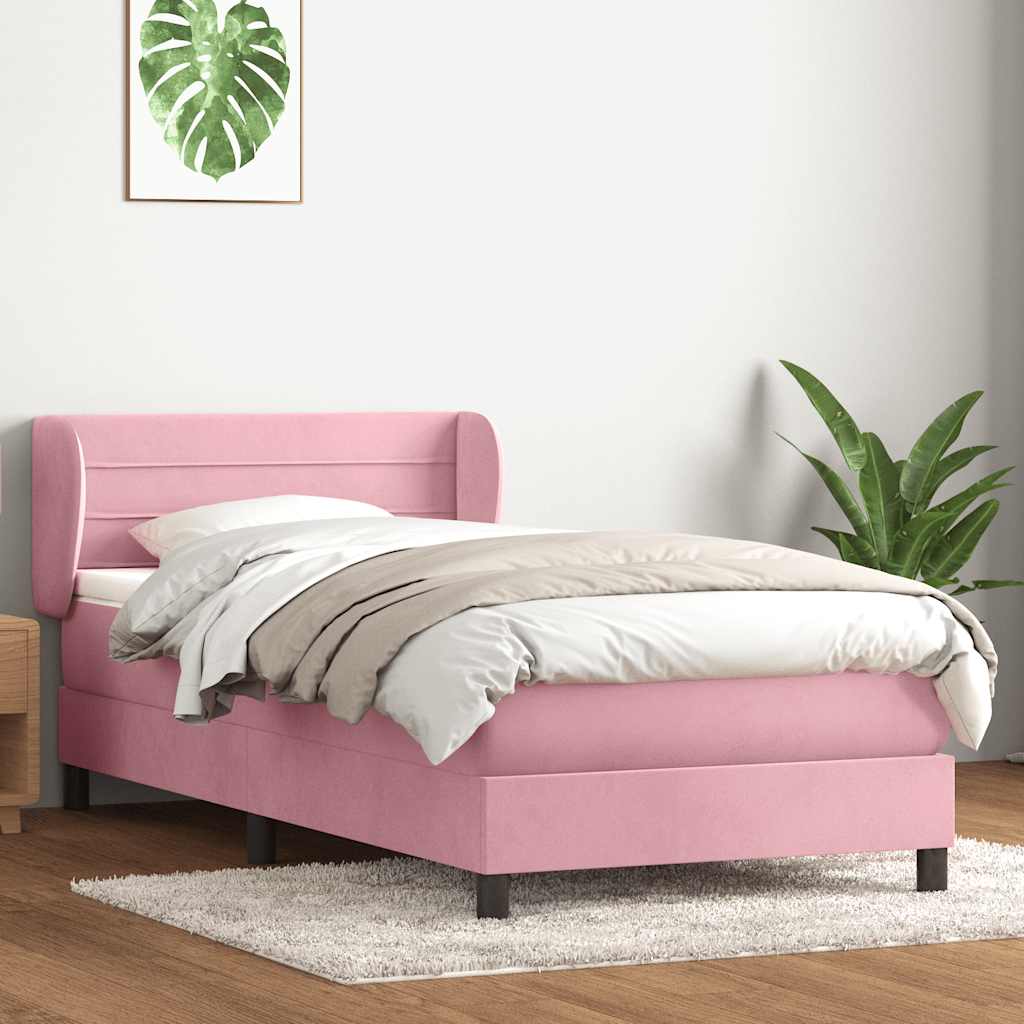 Box Spring κρεβάτι με στρώμα ροζ 80x210 εκ. Βελούδινο - Pakobazaar