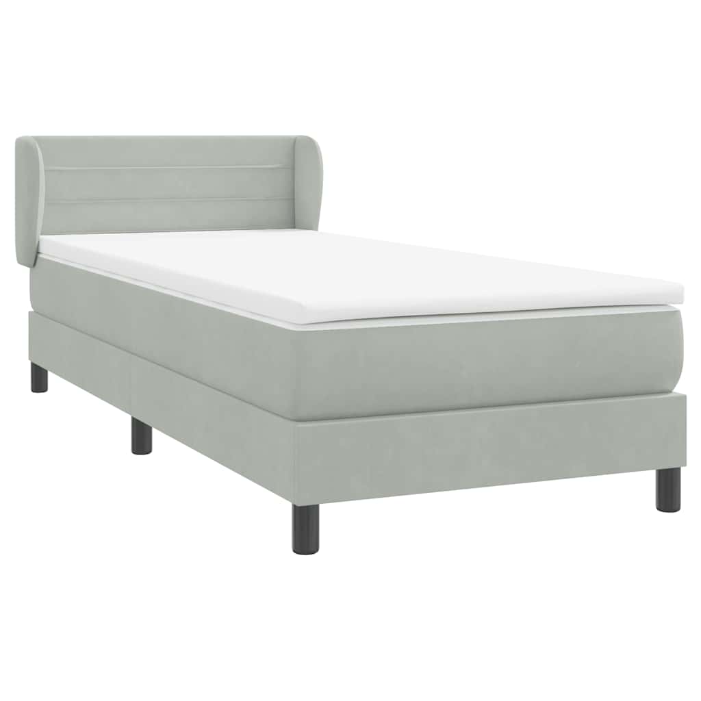 Κρεβάτι Boxspring με Στρώμα Ανοιχτό Γκρι 100x210 εκ. Βελούδινο - Pakobazaar