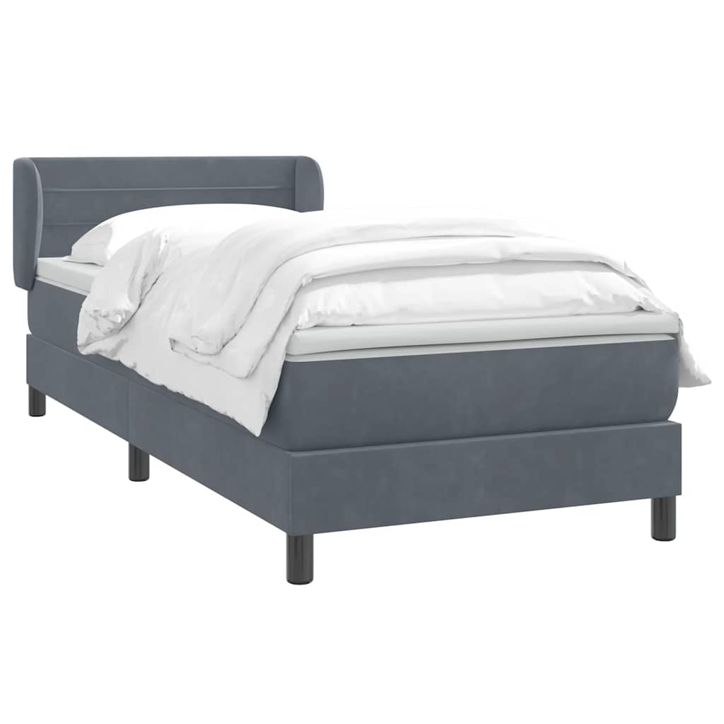Κρεβάτι Boxspring με Στρώμα Σκούρο Γκρι 100x210 εκ. Βελούδινο - Pakobazaar