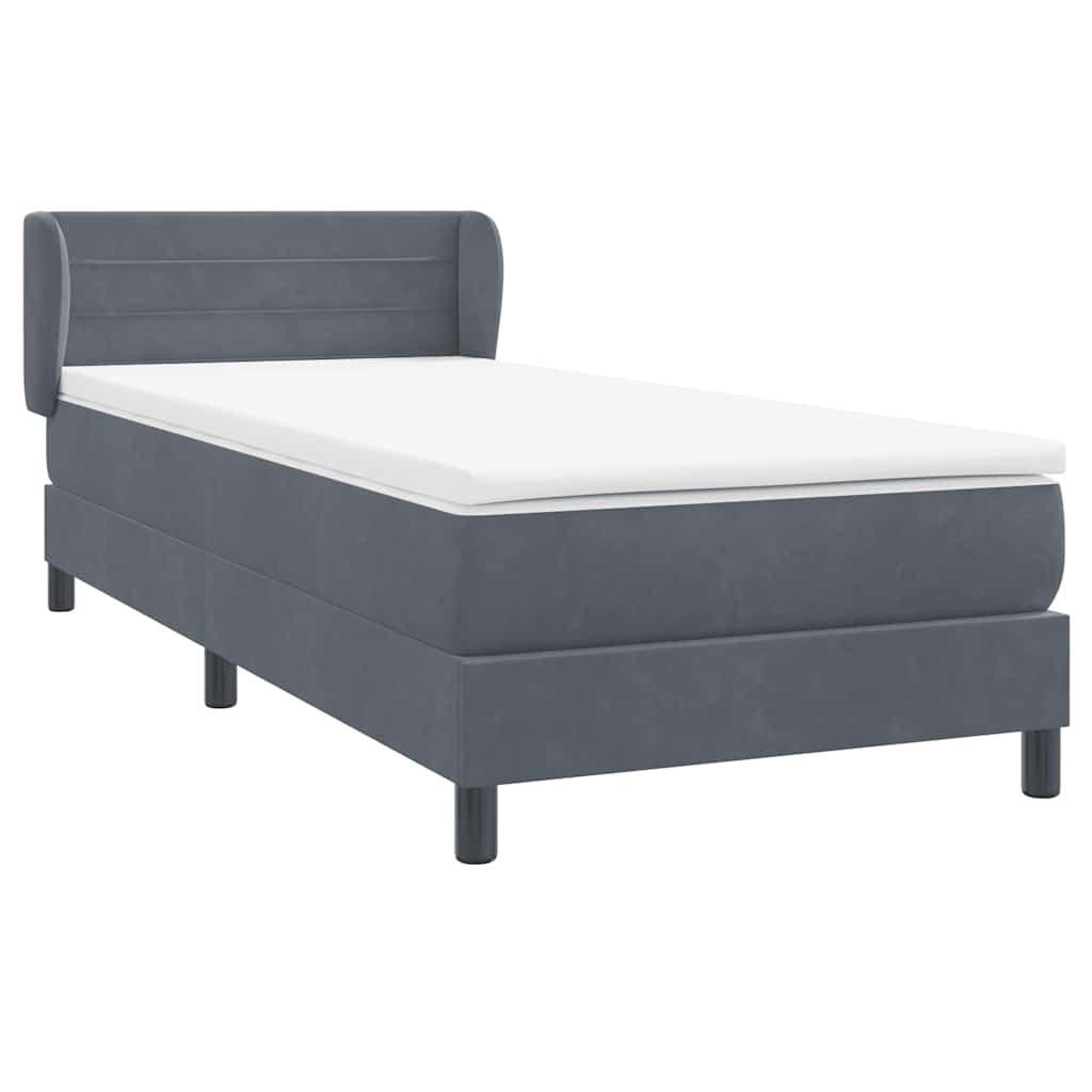 Κρεβάτι Boxspring με Στρώμα Σκούρο Γκρι 100x210 εκ. Βελούδινο - Pakobazaar