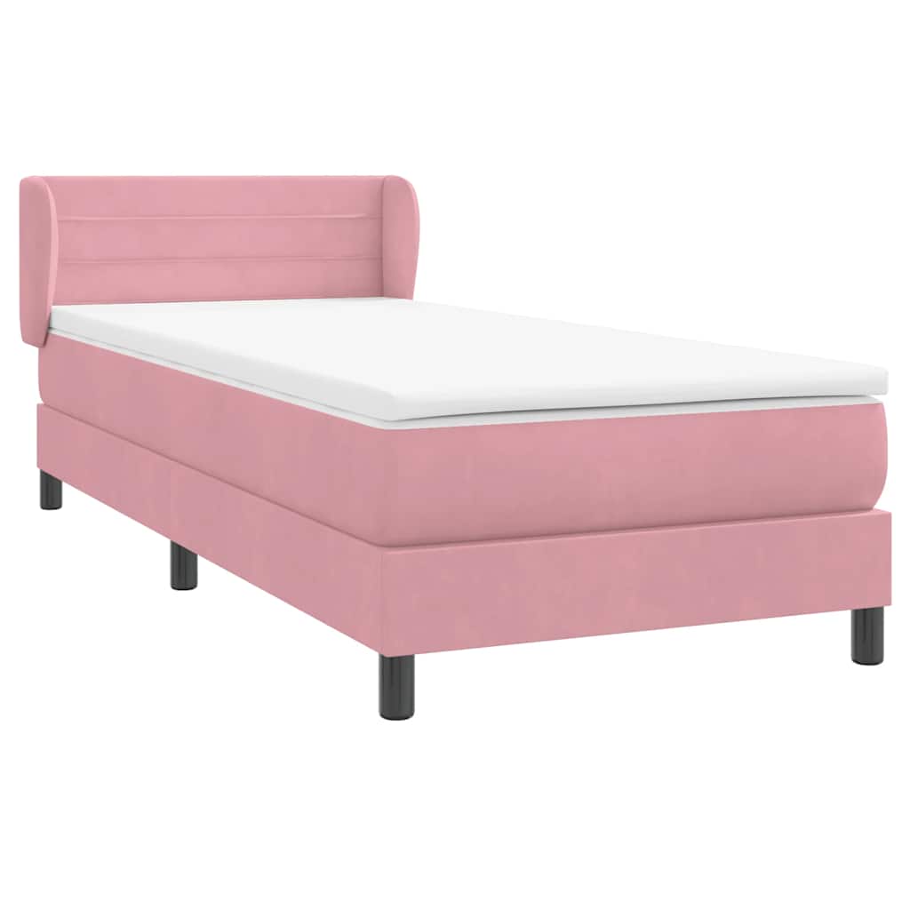 Κρεβάτι Boxspring με Στρώμα Ροζ 100x210 εκ. Βελούδινο - Pakobazaar