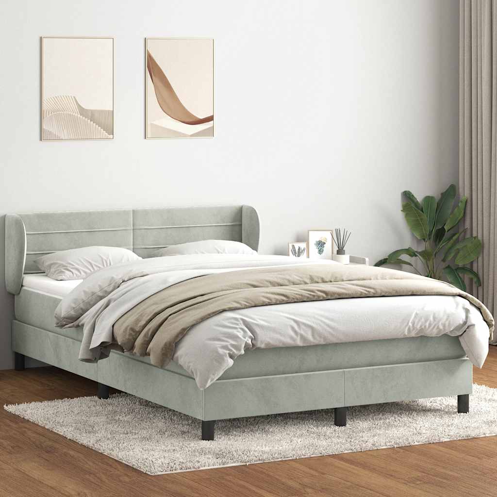 Κρεβάτι Boxspring με Στρώμα Ανοιχτό Γκρι 140x210 εκ. Βελούδινο - Pakobazaar