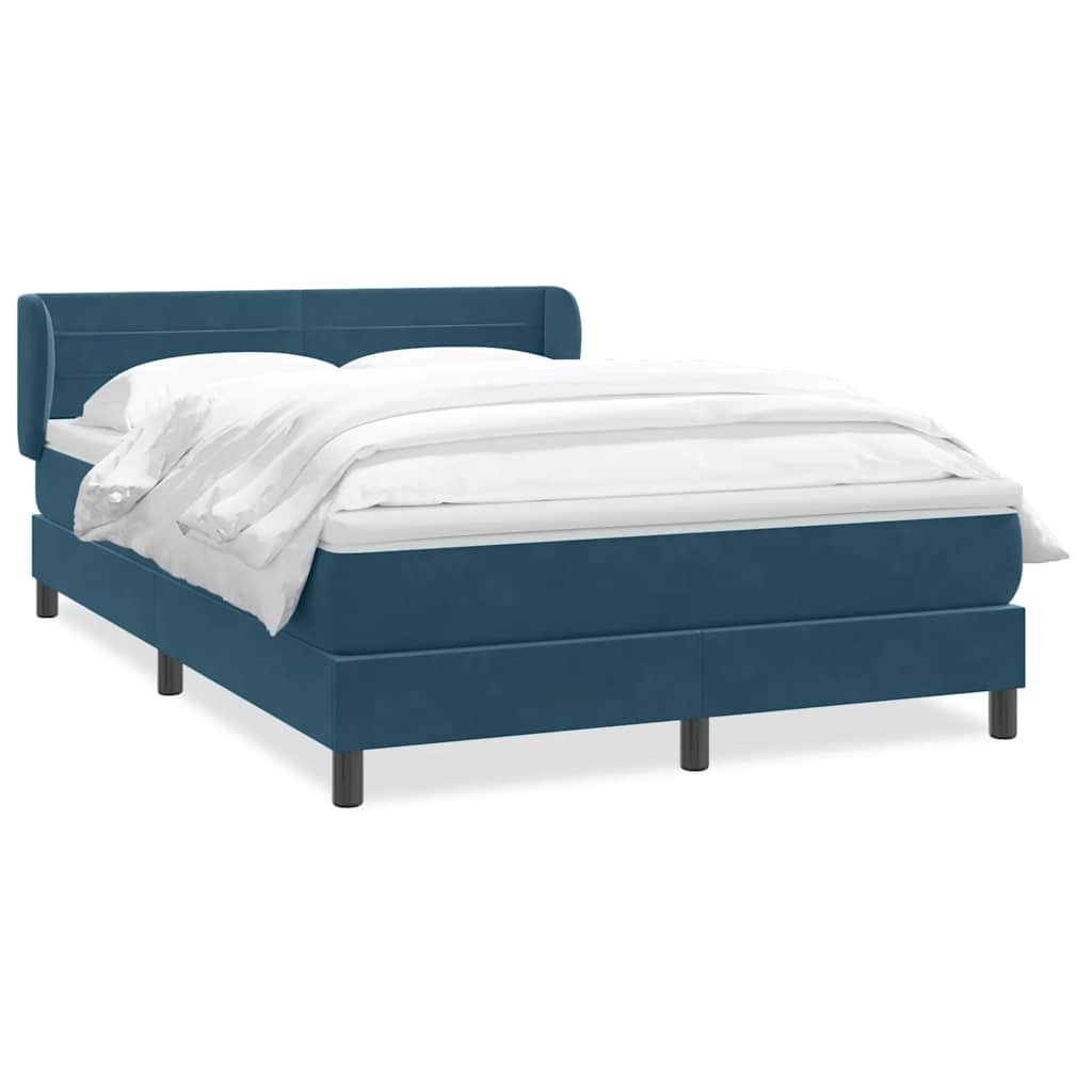 Κρεβάτι Boxspring με Στρώμα Σκούρο Μπλε 140x210 εκ. Βελούδινο