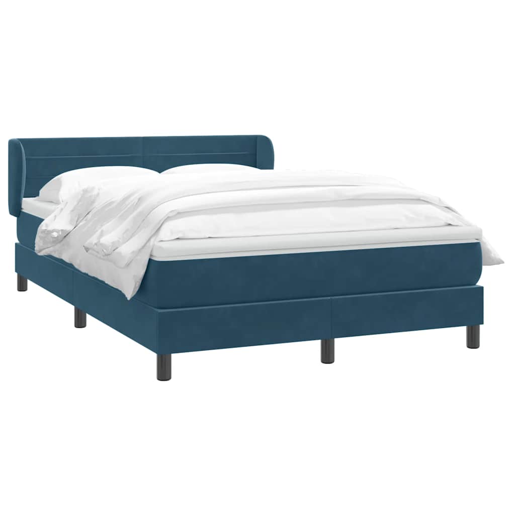 Κρεβάτι Boxspring με Στρώμα Σκούρο Μπλε 140x210 εκ. Βελούδινο