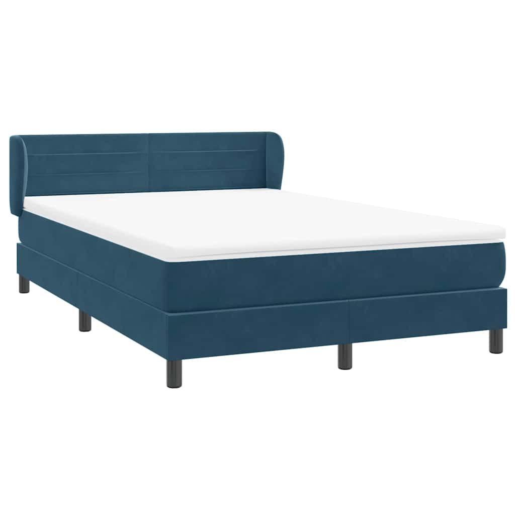 Κρεβάτι Boxspring με Στρώμα Σκούρο Μπλε 140x210 εκ. Βελούδινο