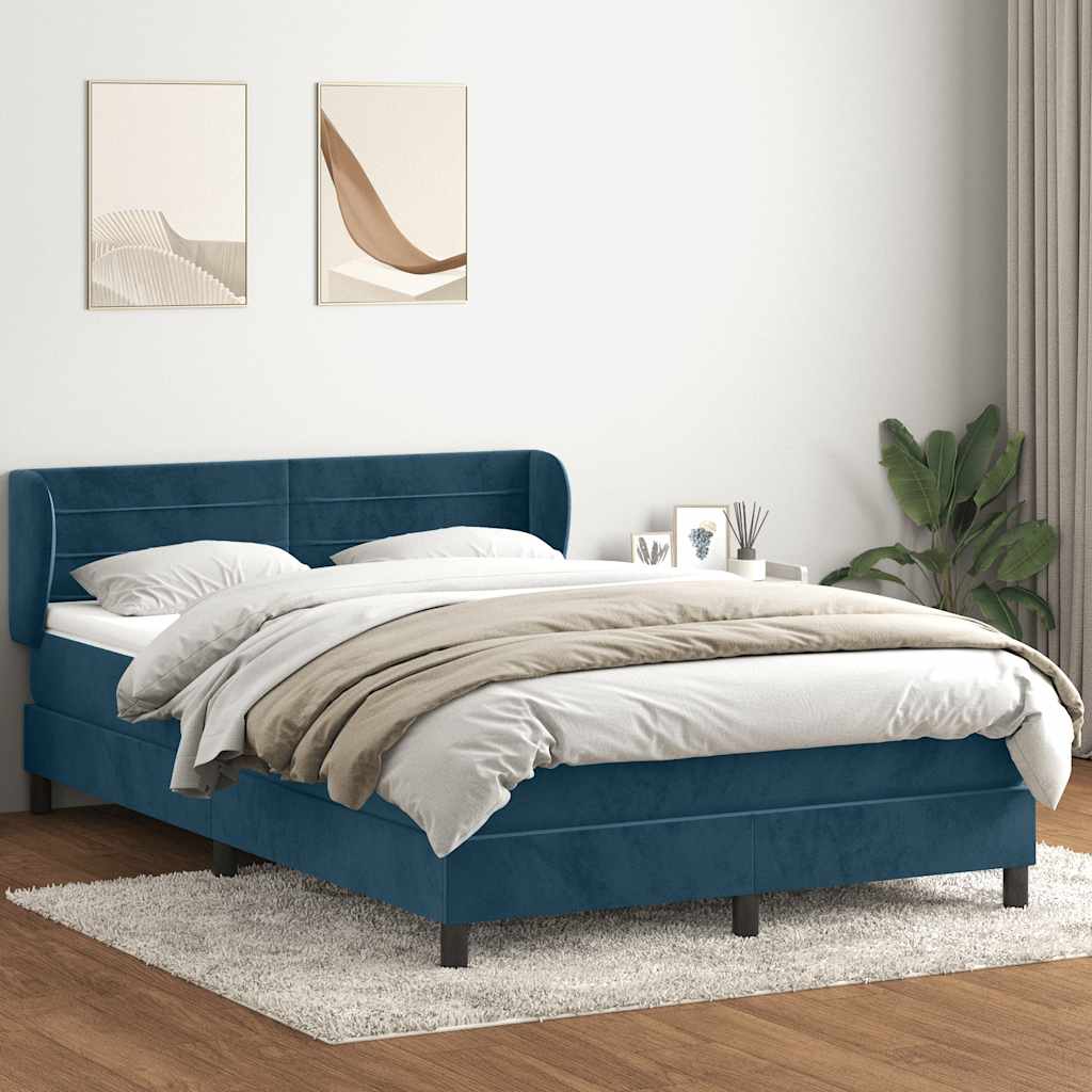 Κρεβάτι Boxspring με Στρώμα Σκούρο Μπλε 140x210 εκ. Βελούδινο
