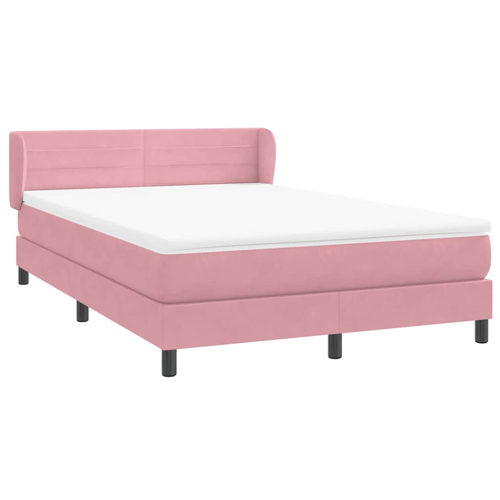 Κρεβάτι Boxspring με Στρώμα Ροζ 140x210 εκ. Βελούδινο