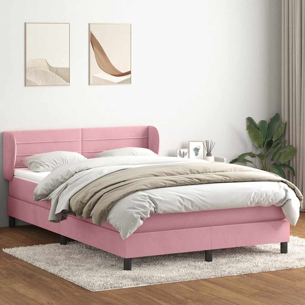 Κρεβάτι Boxspring με Στρώμα Ροζ 140x210 εκ. Βελούδινο