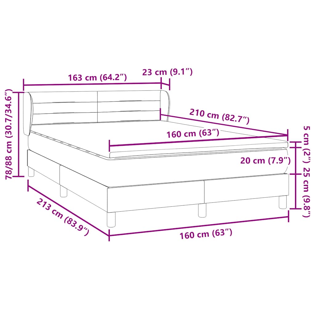 Κρεβάτι Boxspring με Στρώμα Σκούρο Γκρι 160x210 εκ. Βελούδινο - Pakobazaar