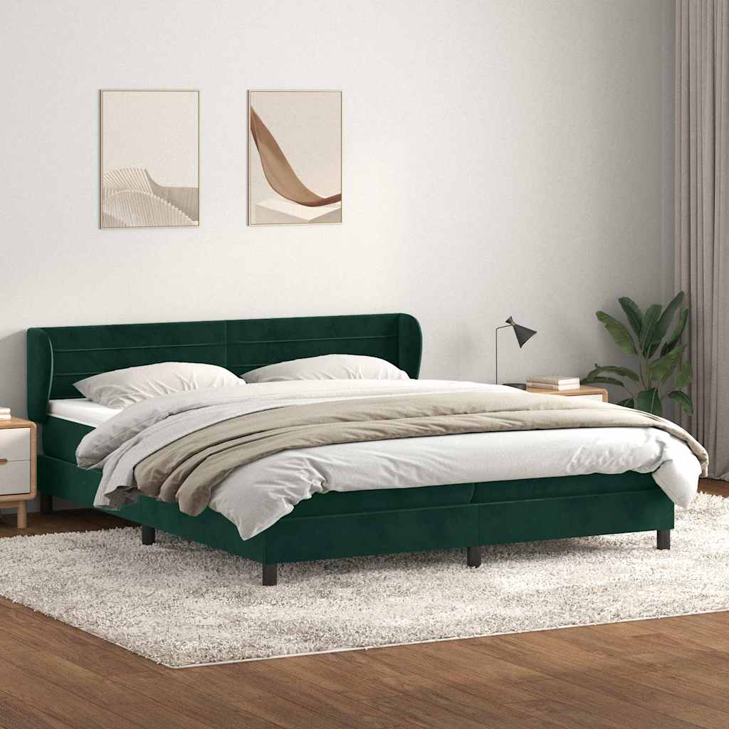 Box Spring Κρεβάτι με στρώματα Σκούρο πράσινο Βελούδινο