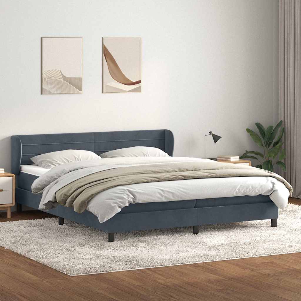 Box Spring Κρεβάτι με στρώματα Σκούρο γκρι 200x210 cm Βελούδινο - Pakobazaar