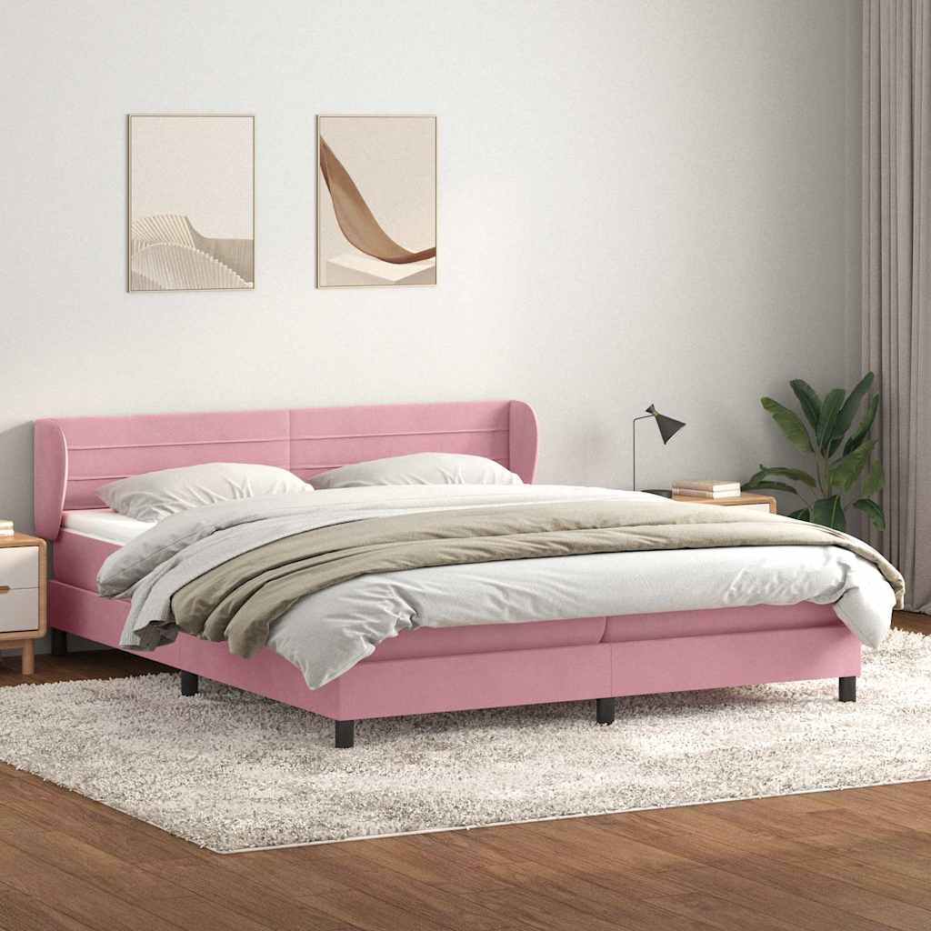 Box Spring κρεβάτι με στρώματα ροζ 200x210 cm Βελούδινο