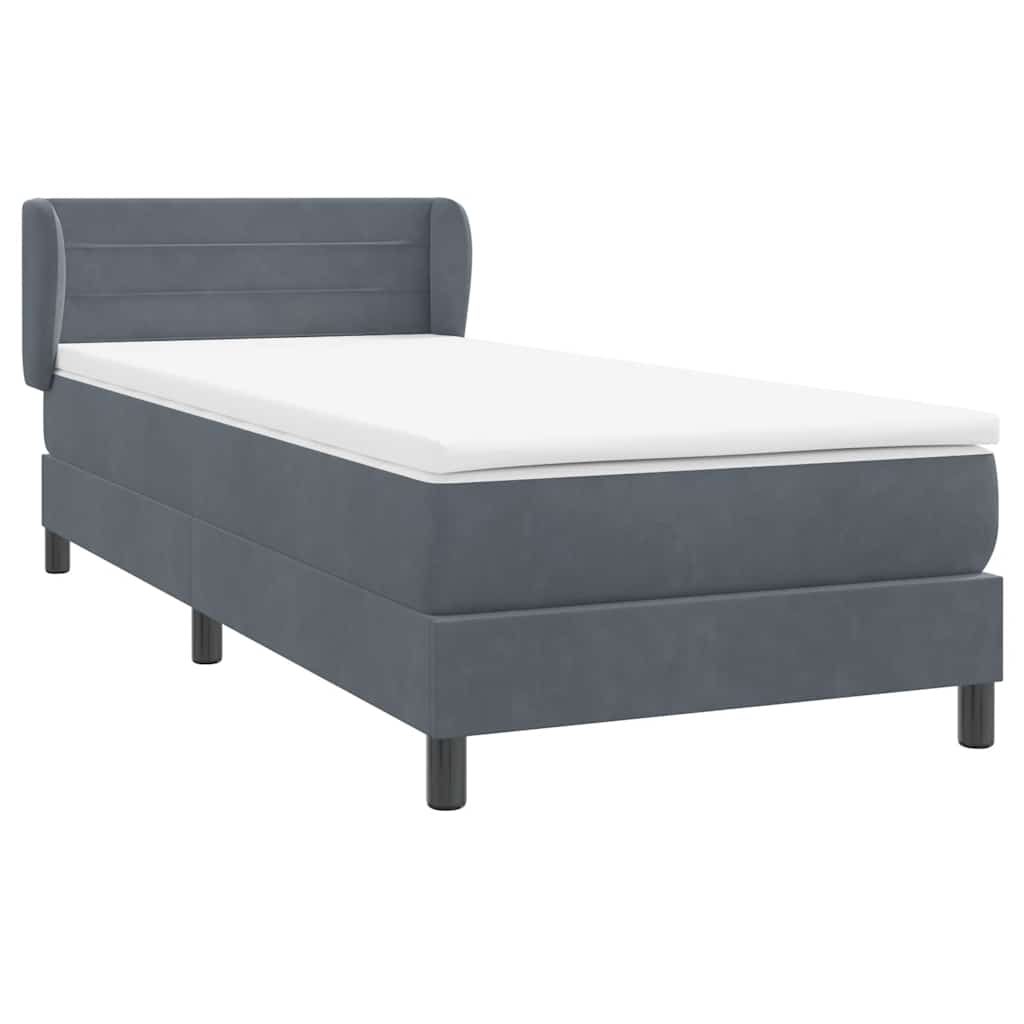 Κρεβάτι Boxspring με Στρώμα Σκούρο Γκρι 90x220 εκ. Βελούδινο