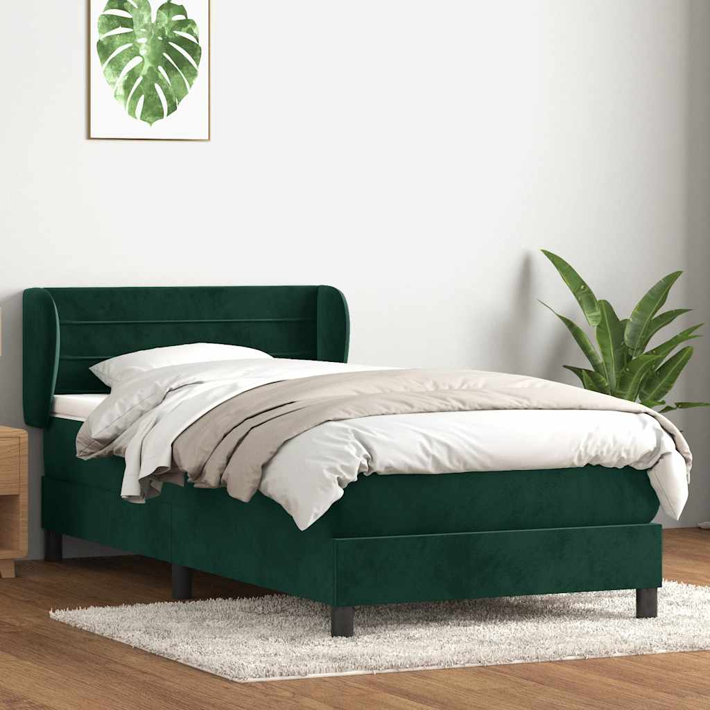 Box Spring κρεβάτι με στρώμα σκούρο πράσινο 90x220 cm Velvet
