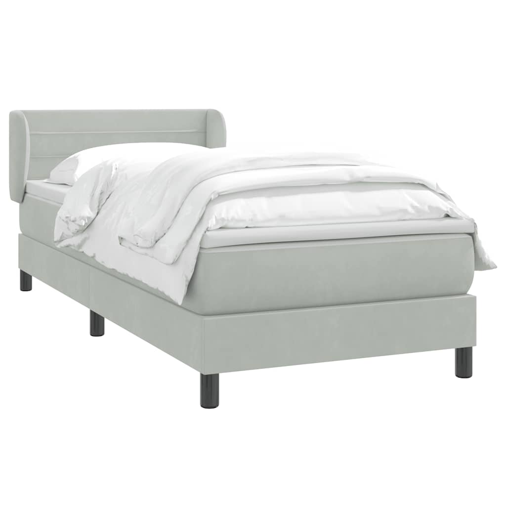 Box Spring κρεβάτι με στρώμα ανοιχτό γκρι 100x220 εκ. Βελούδινο - Pakobazaar