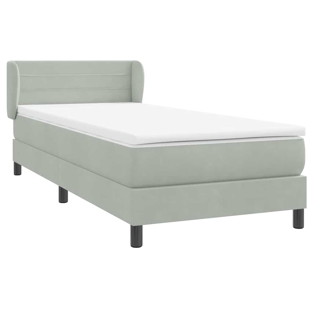 Box Spring κρεβάτι με στρώμα ανοιχτό γκρι 100x220 εκ. Βελούδινο - Pakobazaar