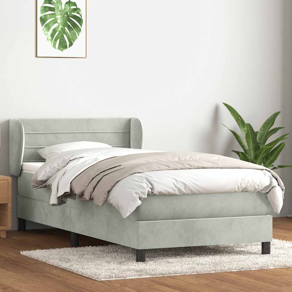 Box Spring κρεβάτι με στρώμα ανοιχτό γκρι 100x220 εκ. Βελούδινο - Pakobazaar