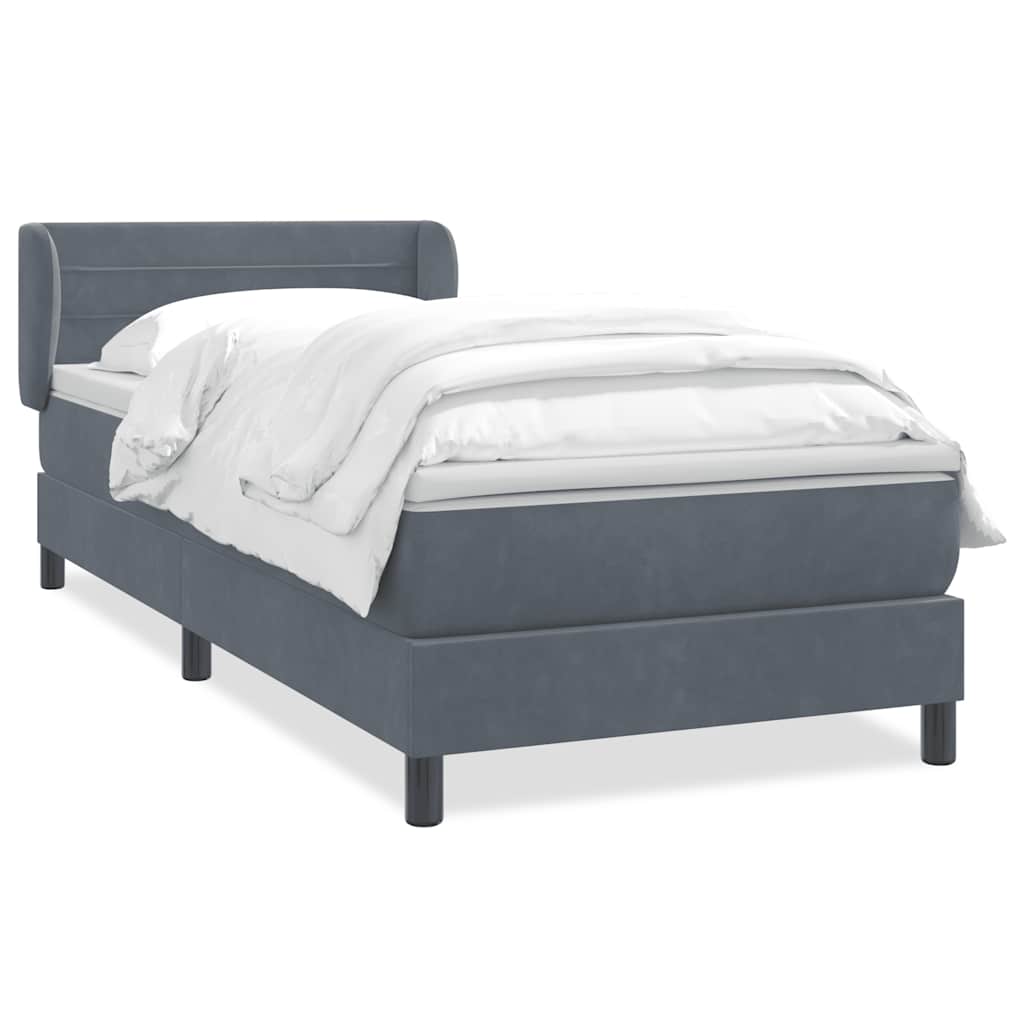 Box Spring Κρεβάτι με στρώμα Σκούρο γκρι 100x220 εκ. Βελούδινο - Pakobazaar