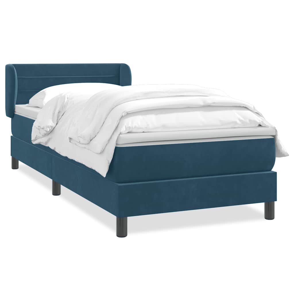 Box Spring κρεβάτι με στρώμα σκούρο μπλε 100x220 cm Βελούδινο - Pakobazaar
