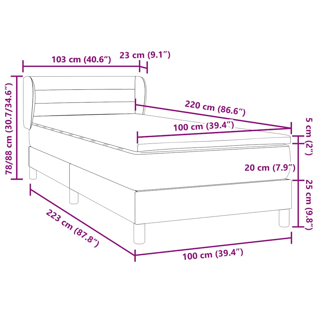 Box Spring κρεβάτι με στρώμα σκούρο μπλε 100x220 cm Βελούδινο - Pakobazaar