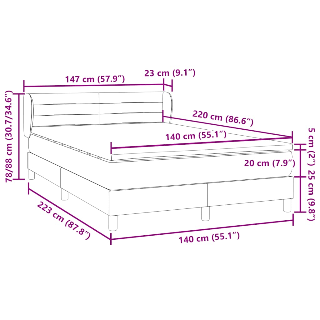 Κρεβάτι Boxspring με Στρώμα Ανοιχτό Γκρι 140x220 εκ. Βελούδινο - Pakobazaar
