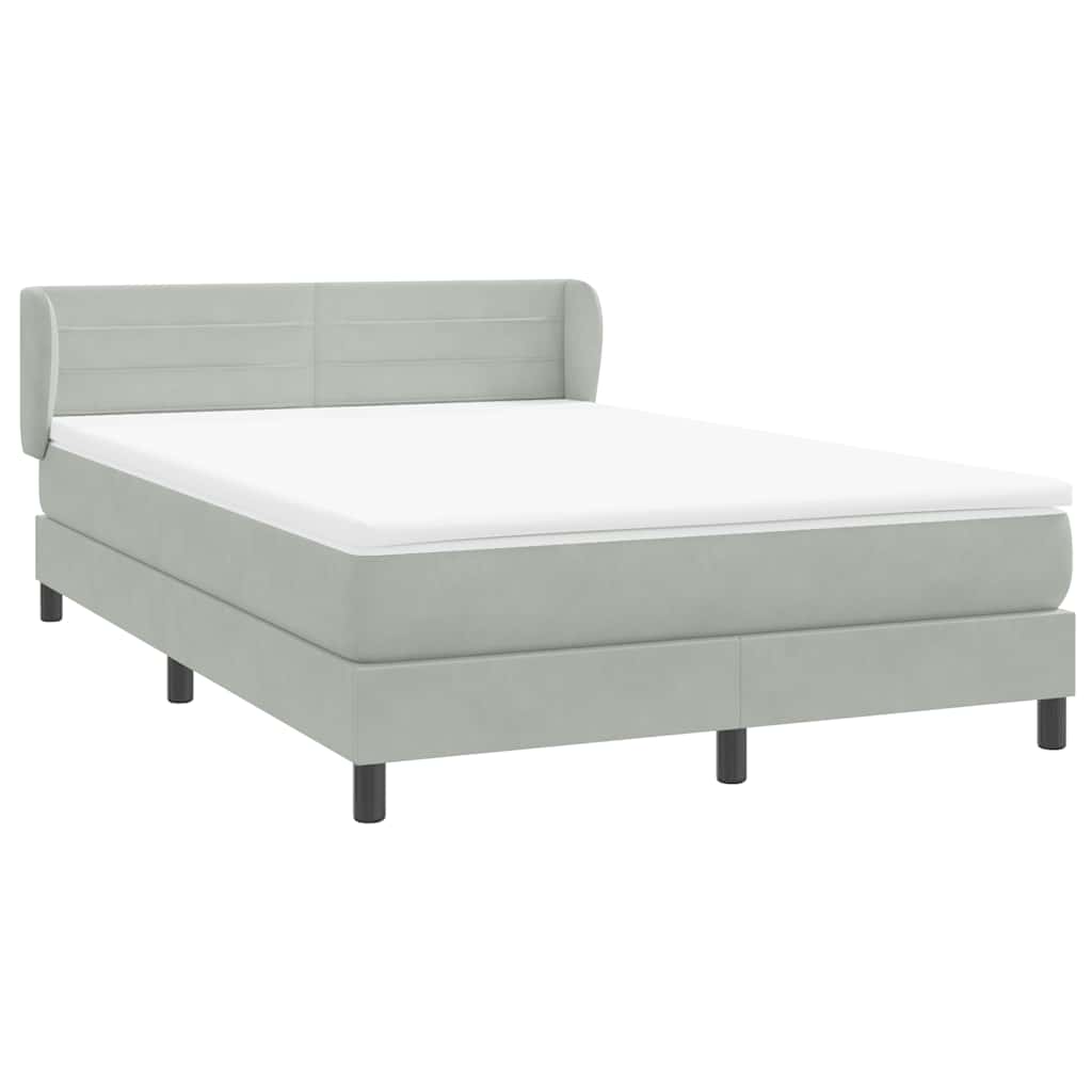 Κρεβάτι Boxspring με Στρώμα Ανοιχτό Γκρι 140x220 εκ. Βελούδινο - Pakobazaar