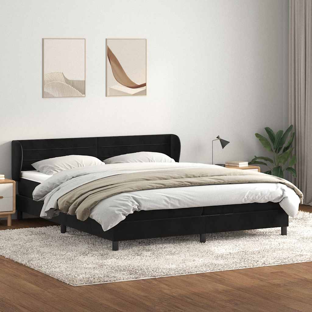 Κρεβάτι Box Spring με στρώματα Μαύρο 180x220 cm Βελούδινο