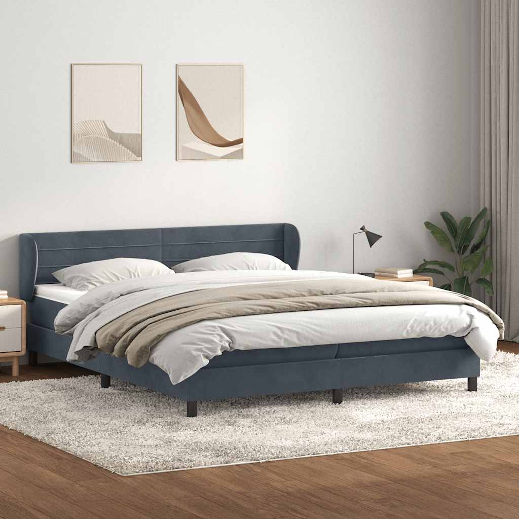 Box Spring Κρεβάτι με στρώματα Σκούρο γκρι 200x220 cm Βελούδινο - Pakobazaar