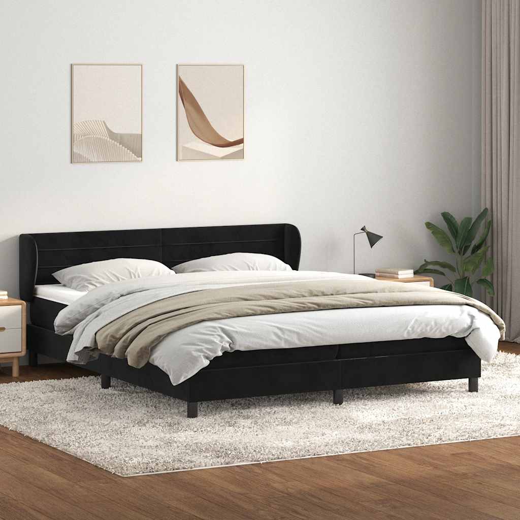 Κρεβάτι Box Spring με στρώματα Μαύρο 200x220 cm Βελούδινο
