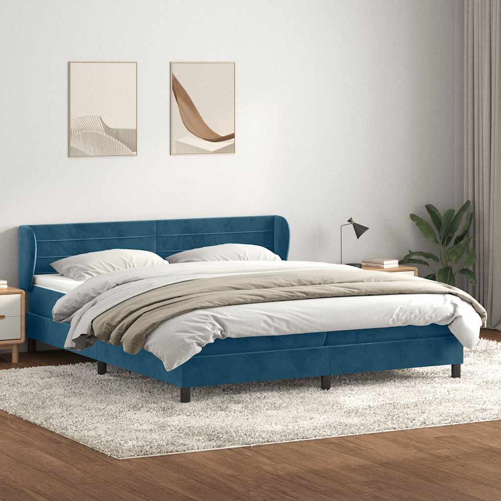 Box Spring Κρεβάτι με στρώματα Σκούρο μπλε 200x220 cm Βελούδινο - Pakobazaar