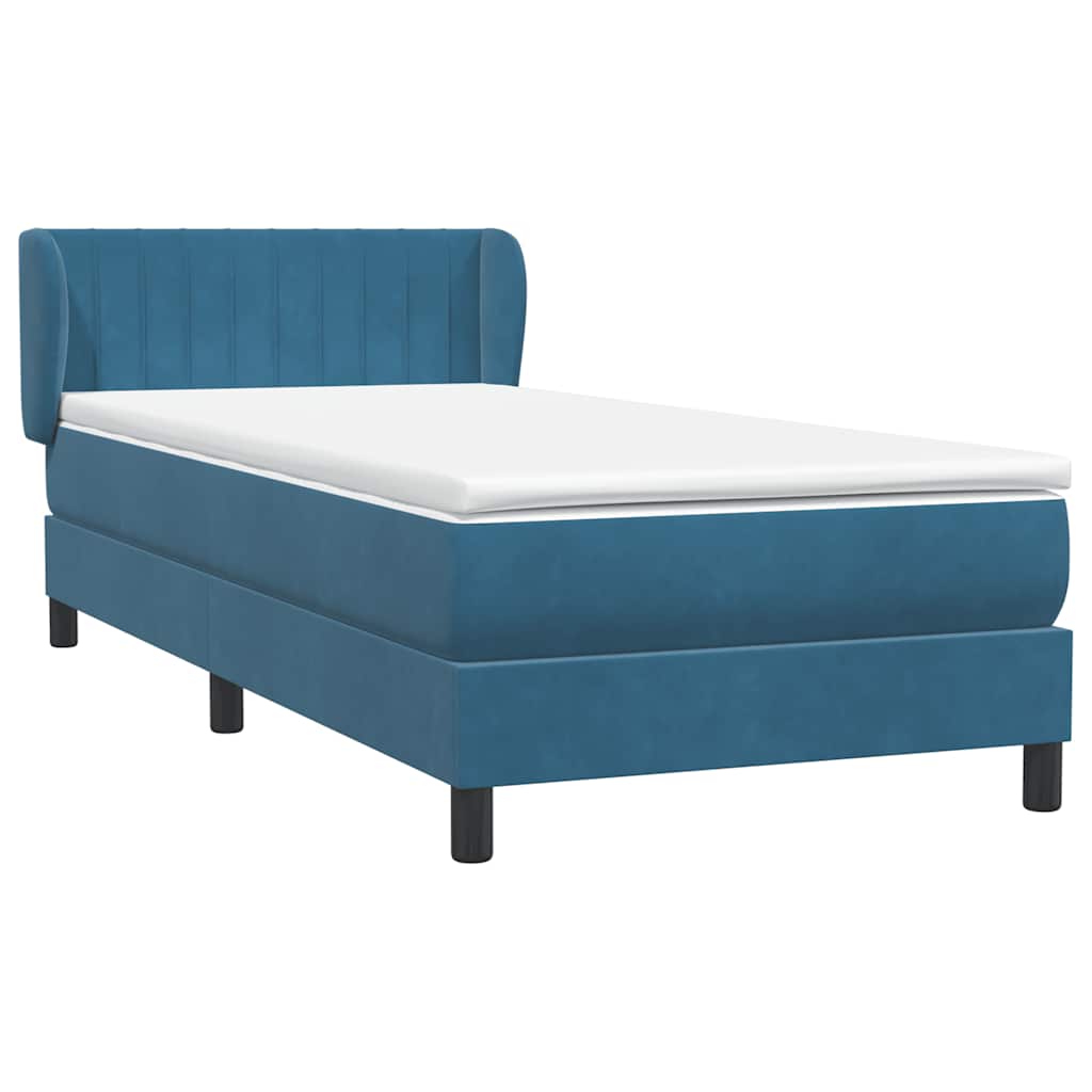 Box Spring κρεβάτι με στρώμα σκούρο μπλε 80x210 εκ. Βελούδινο